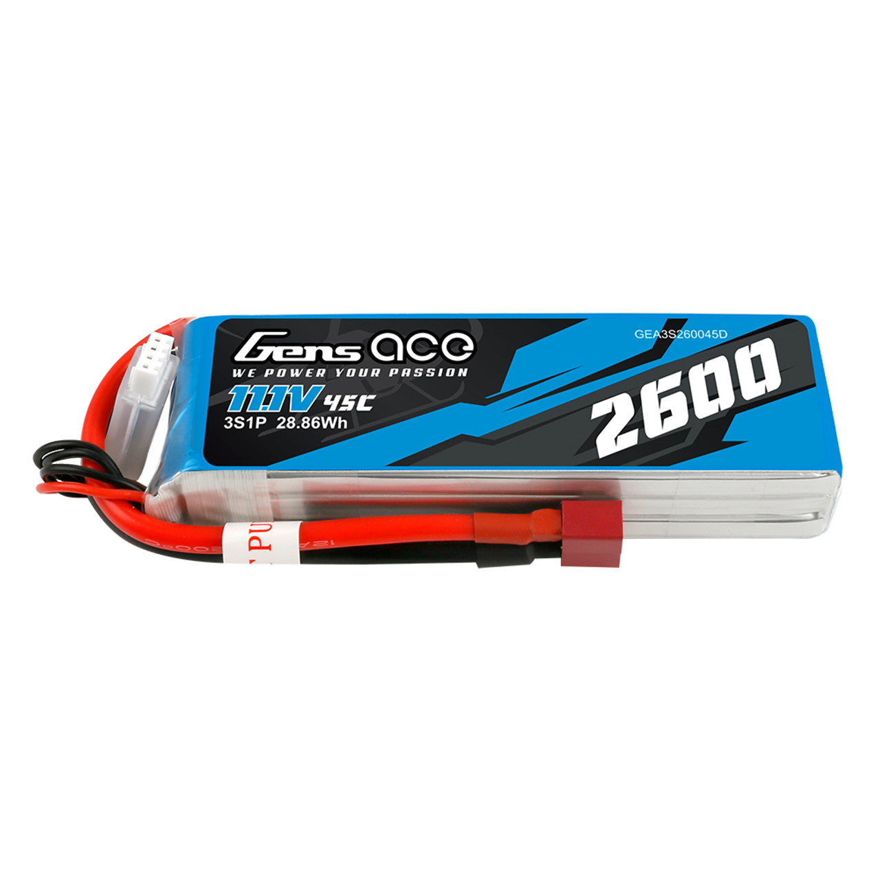 Gens Ace 2600mAh 3S 45C 11.1V Lipo Battery Pack with Deans Plug